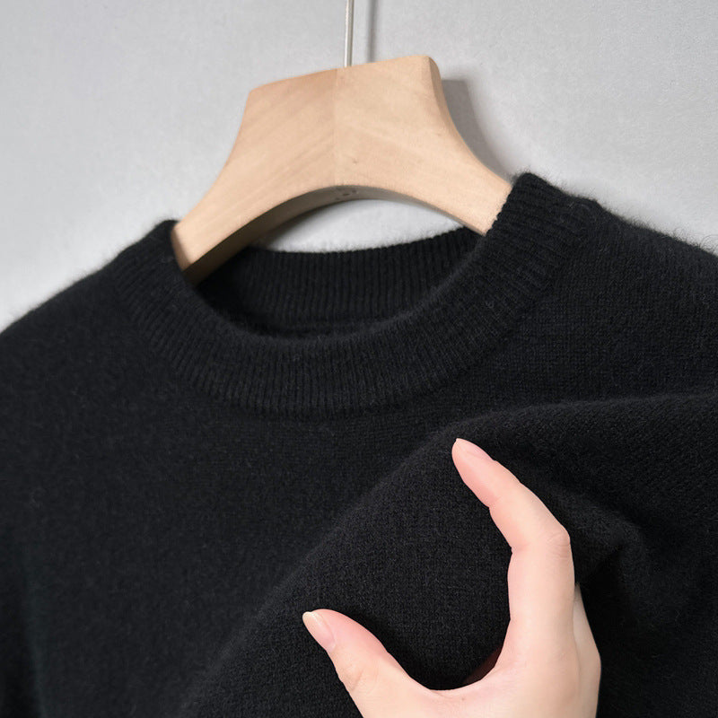 Herren-Wollpullover, Rundhalsausschnitt, einfarbig