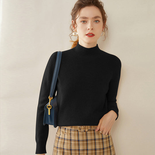 Damen-Kaschmirpullover, halbhoher Kragen, zweifädig, locker