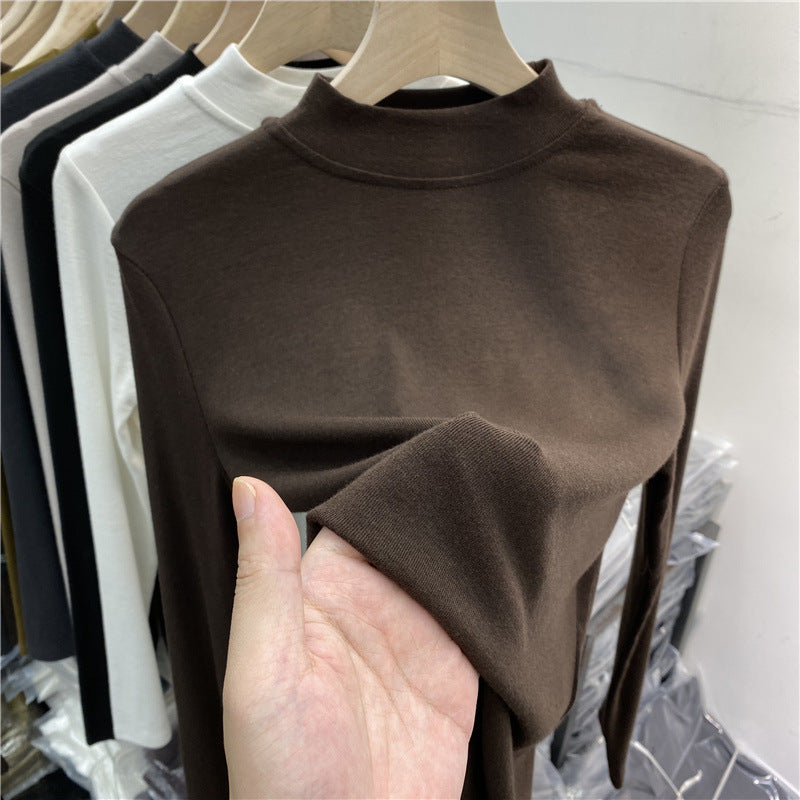 Damen-Langarmshirt mit Stehkragen und angerauter Innenseite