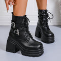 Damen Chunky Stiefel mit dekorativen Riemen und robustem Profil