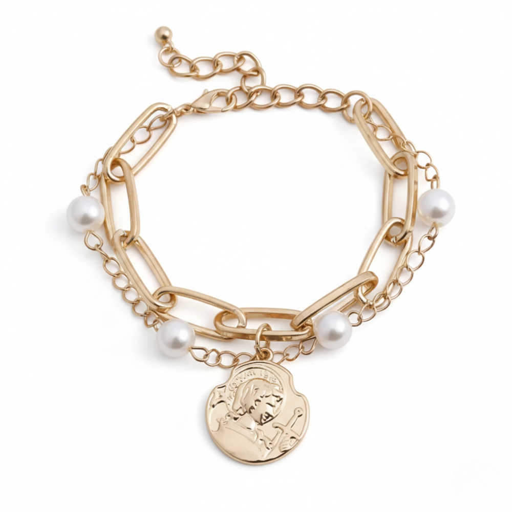 Damen Gliederarmband mit Perlen und Münzanhänger | Shop Nory
