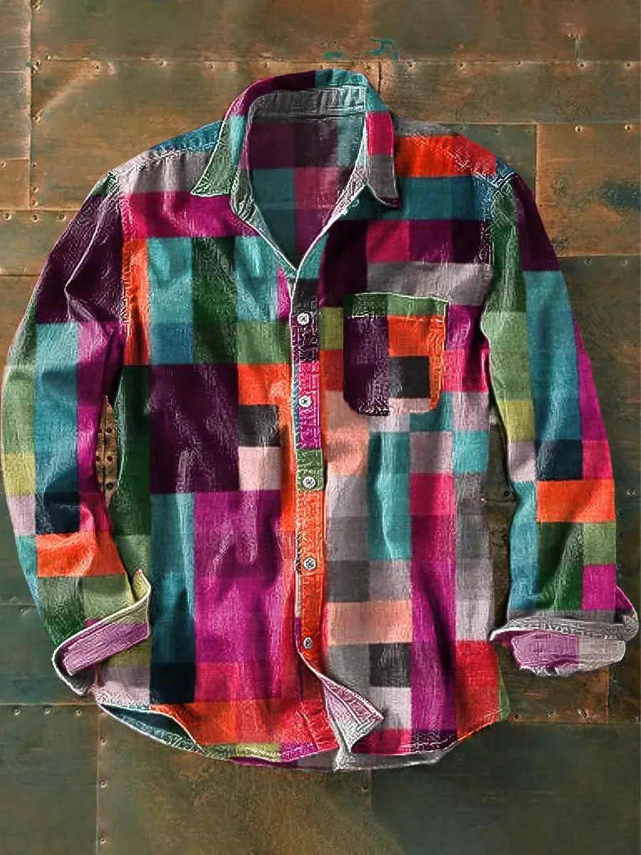 Stylisches Buntes Patchwork Button-Down Hemd