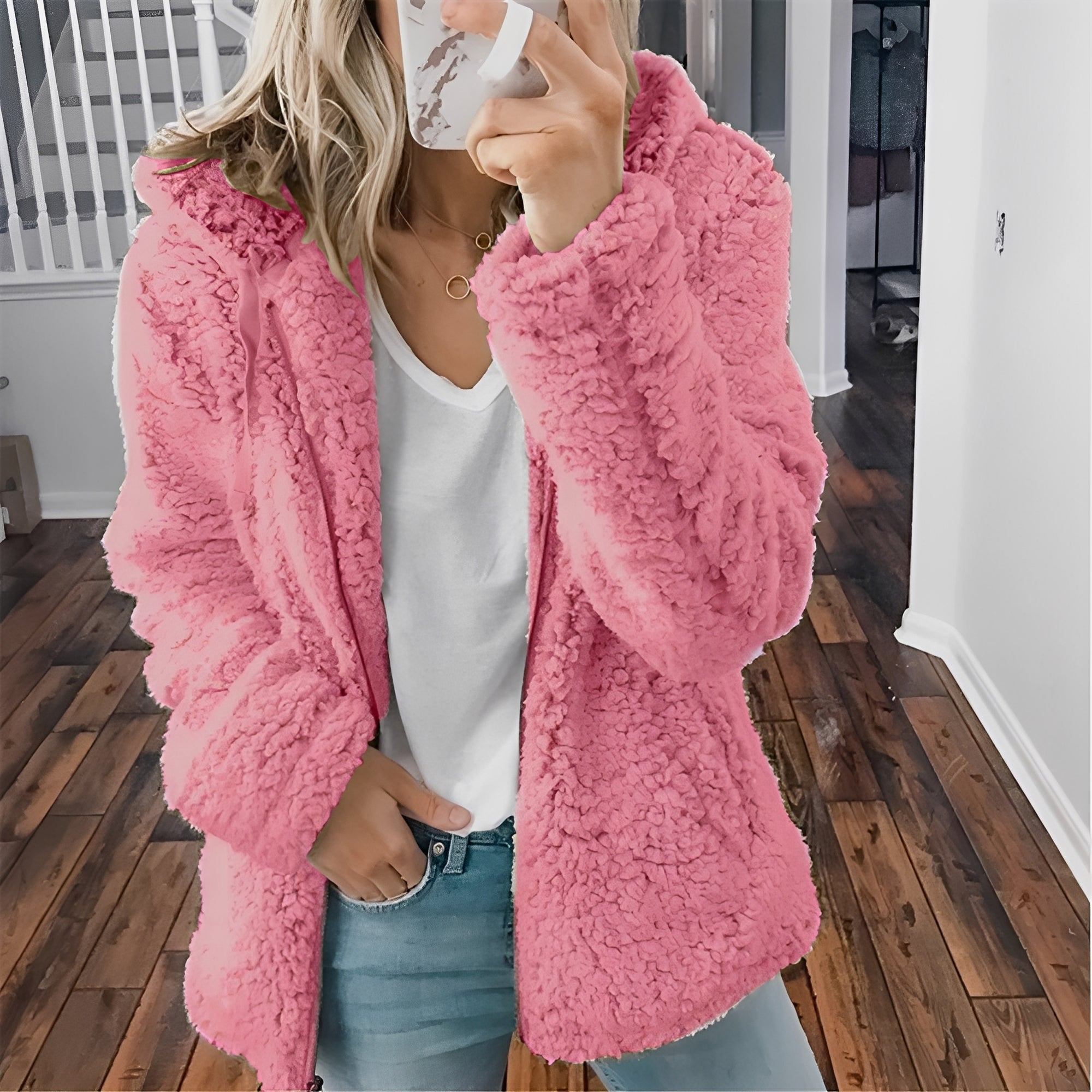 Lässige Teddy-Fleece-Hoodie-Jacke für Frauen