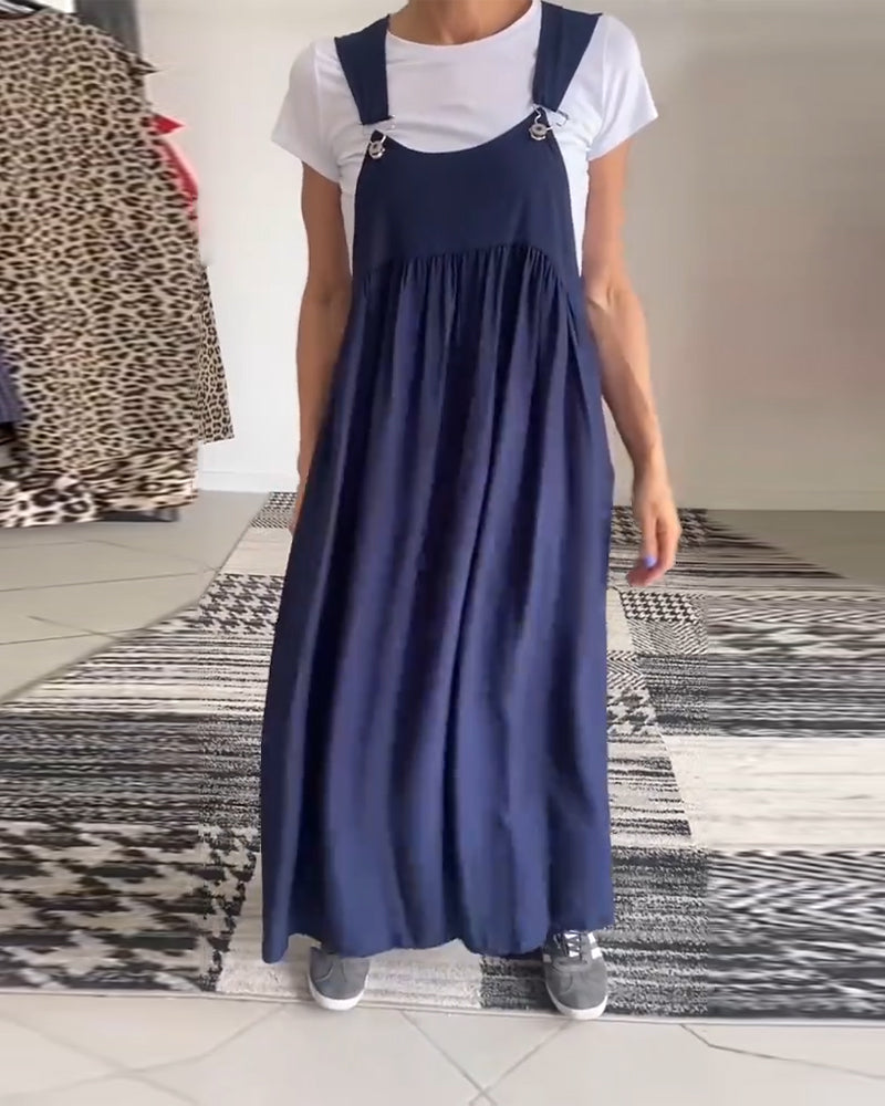 Kleid Lässig Einfarbig Hosenträger