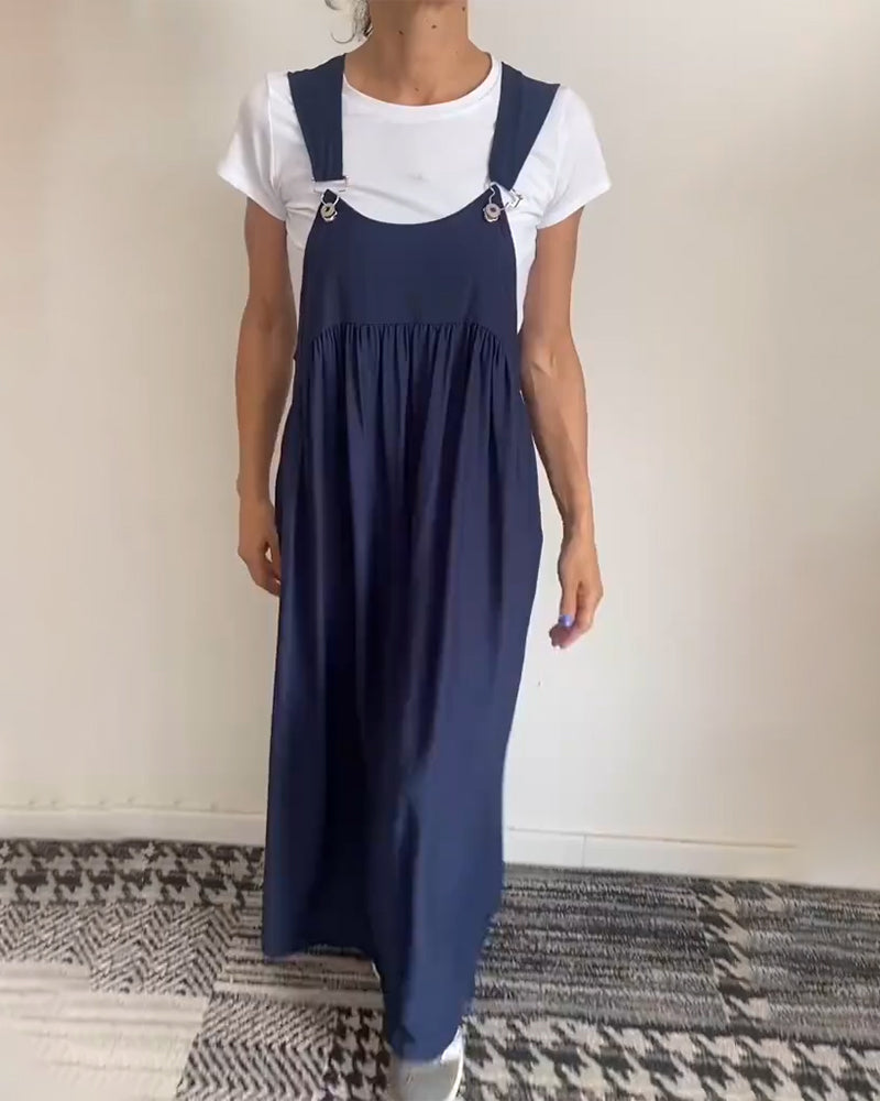 Kleid Lässig Einfarbig Hosenträger