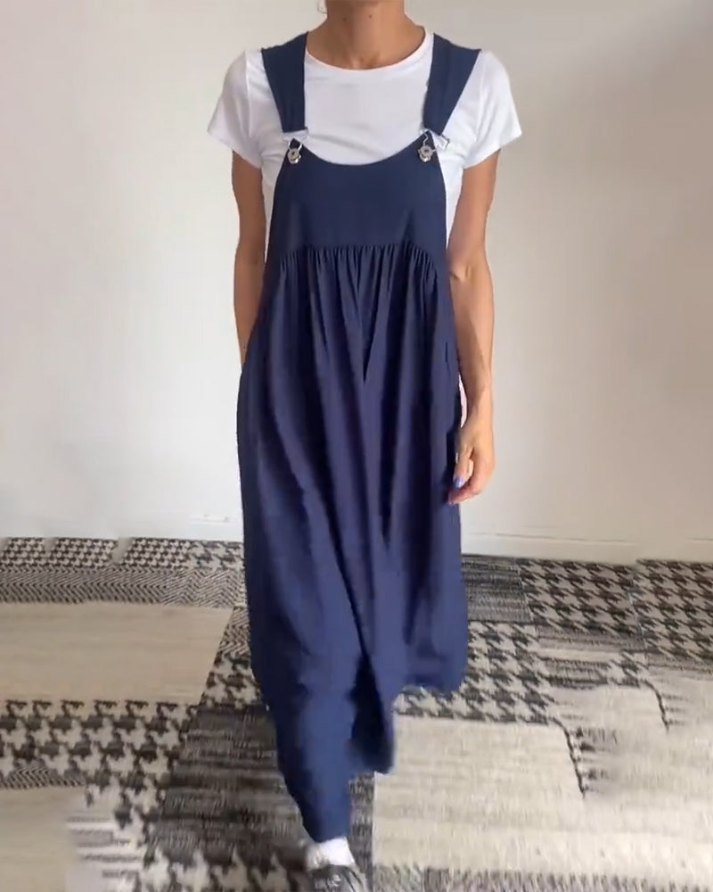 Kleid Lässig Einfarbig Hosenträger