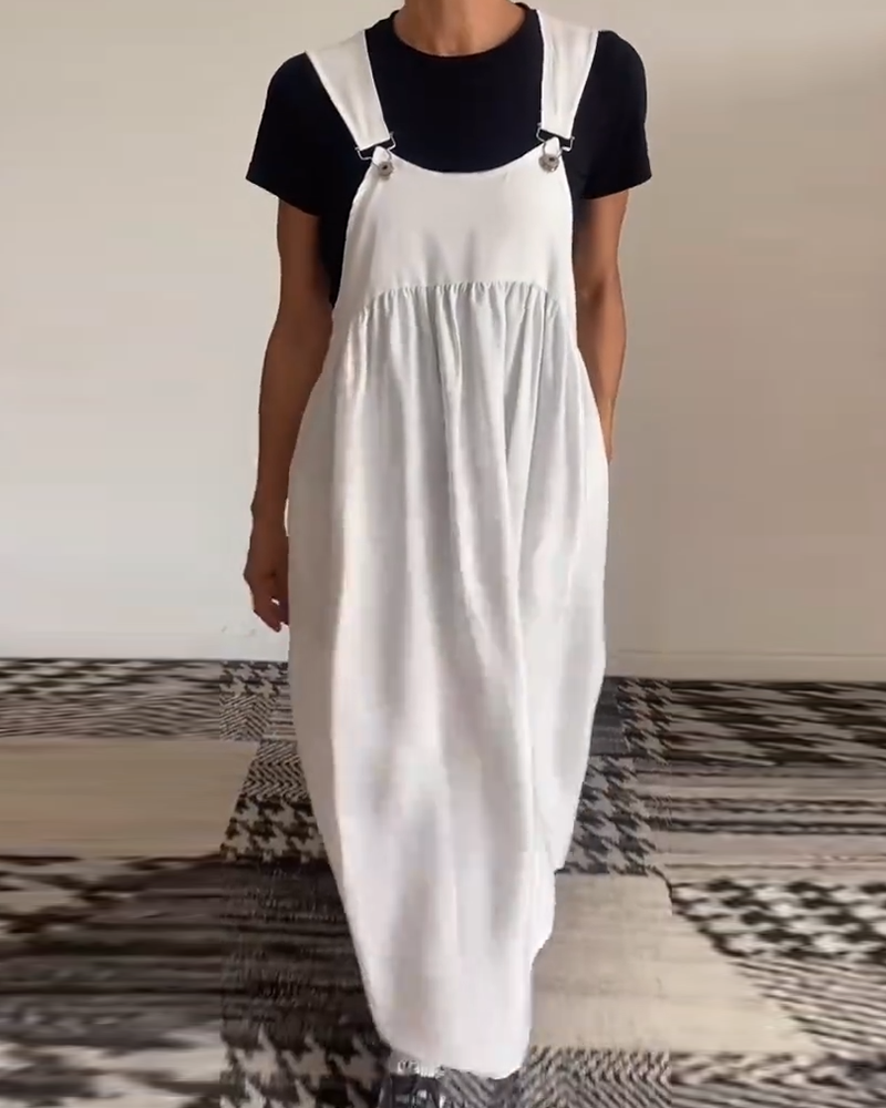 Kleid Lässig Einfarbig Hosenträger