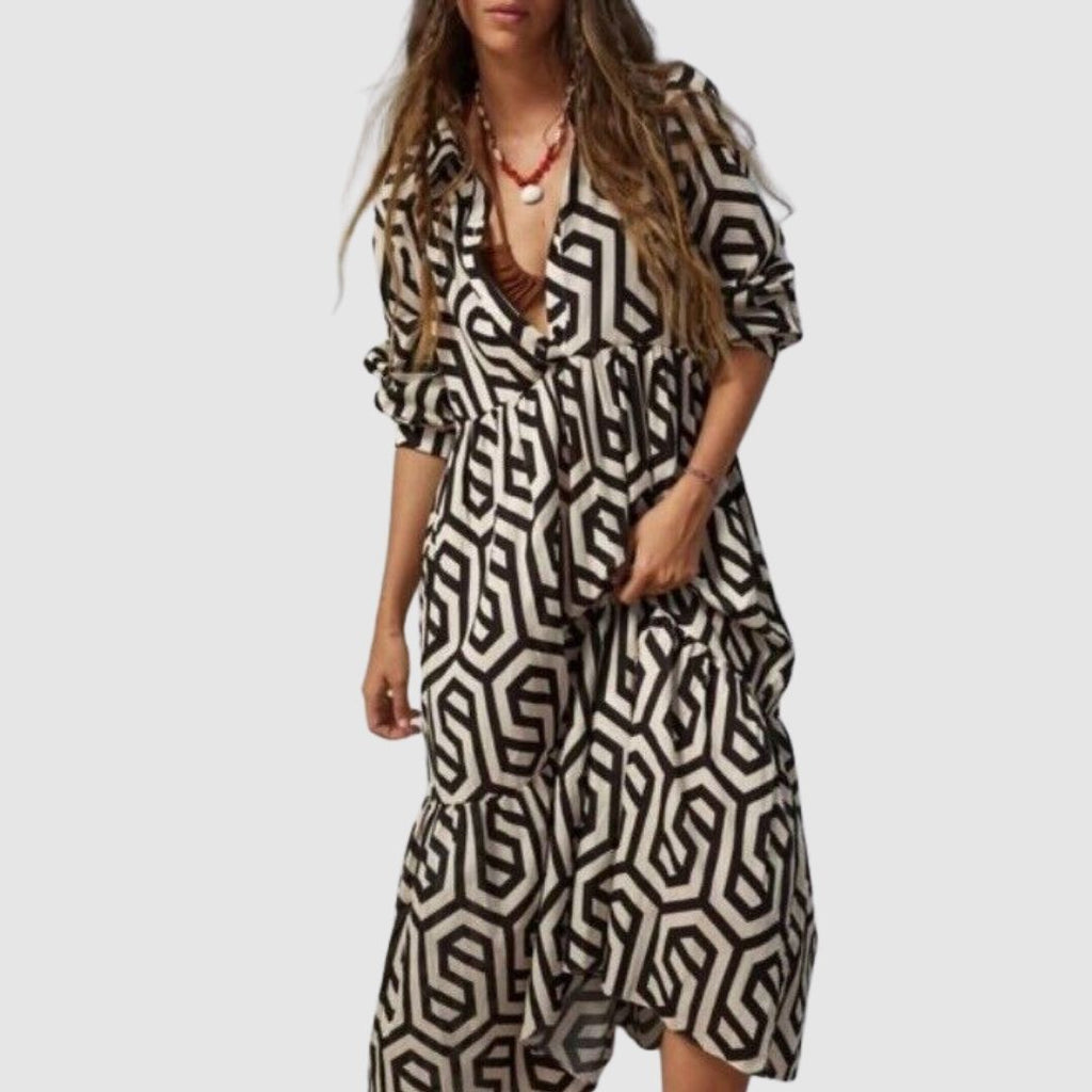 Langärmliges Kleid Mit Geometrischem Muster