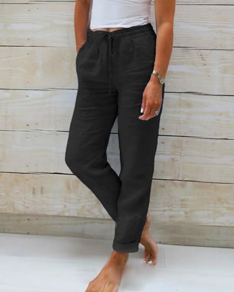 Baumwoll-Leinen-Elastische Hose