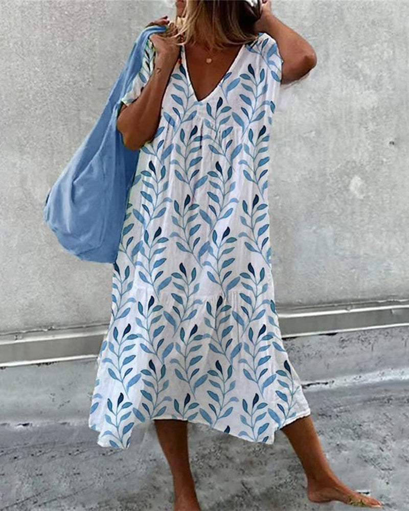 Midikleid mit Blattdruck