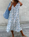 Midikleid mit Blattdruck