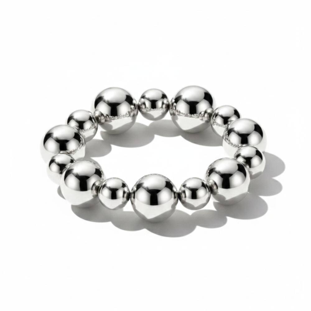 Damen Elastisches Kugelarmband in Polierter Silberoptik | Shop Nory