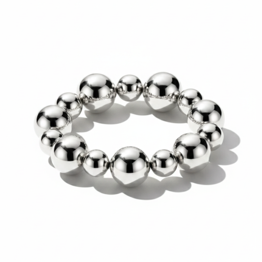 Damen Elastisches Kugelarmband in Polierter Silberoptik | Shop Nory