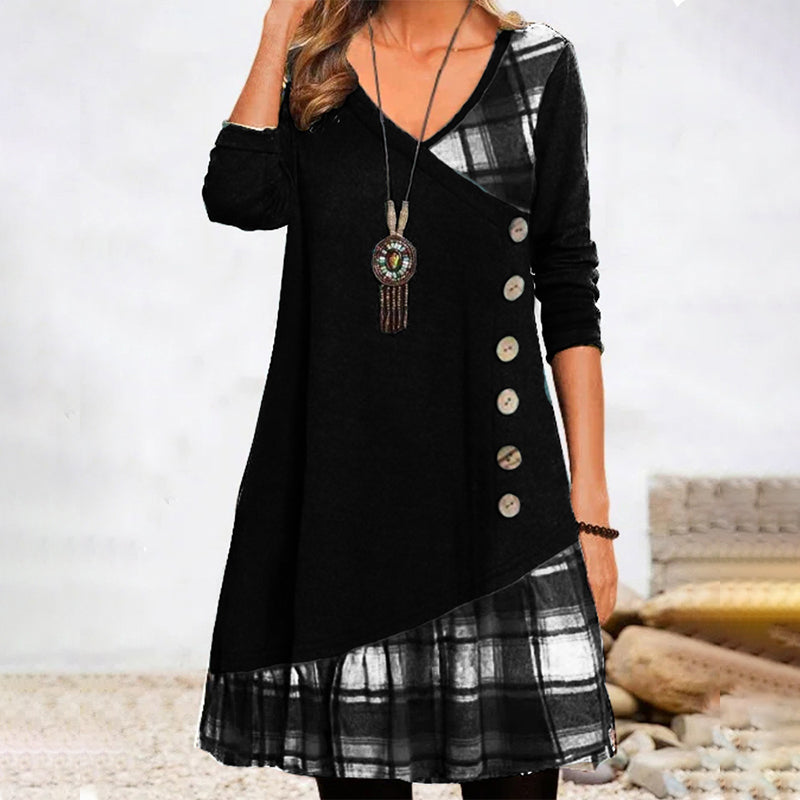 Langärmeliges kariertes Kleid