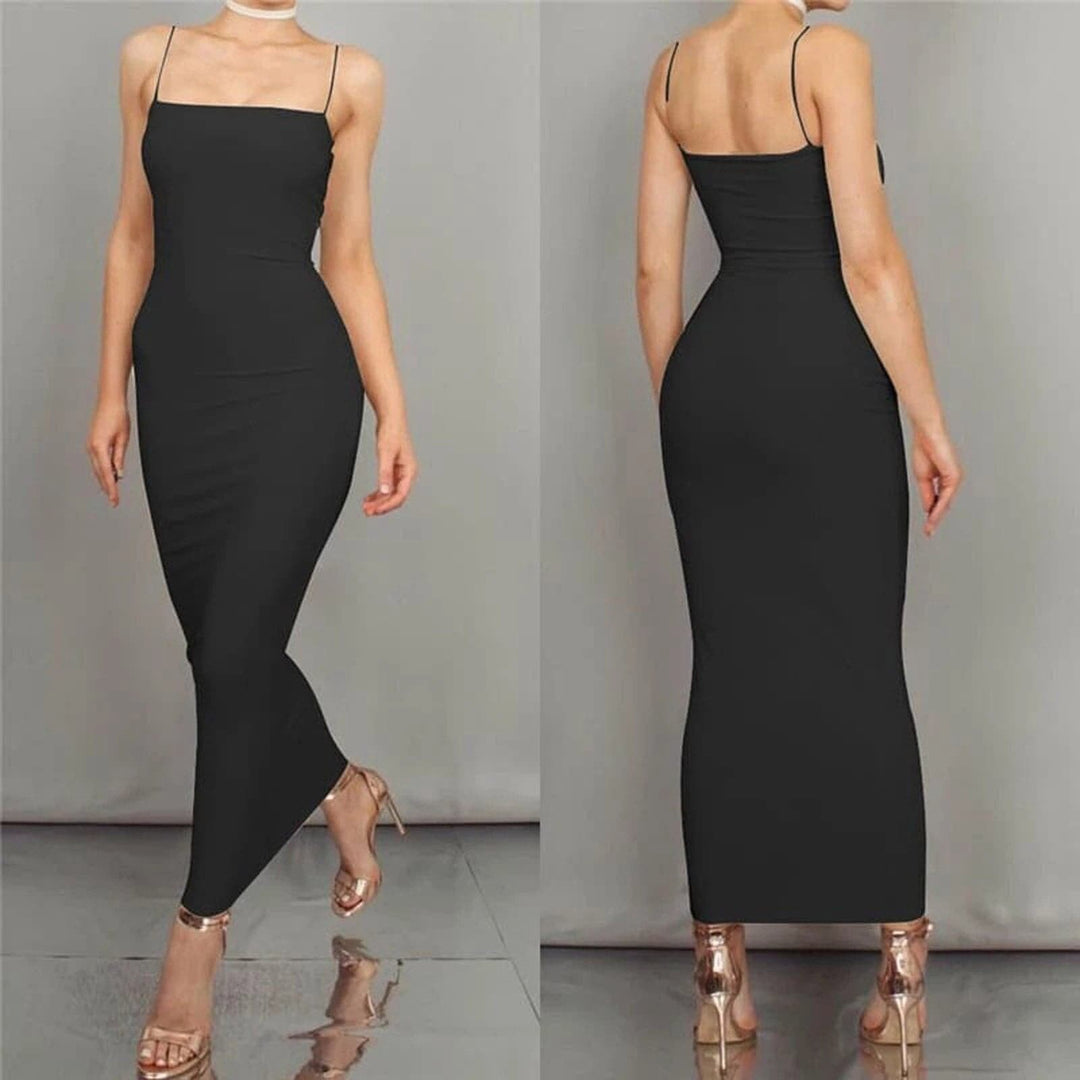 Bodycon Kleid Midi Länge Spaghettiträger Elegant und Figurbetont