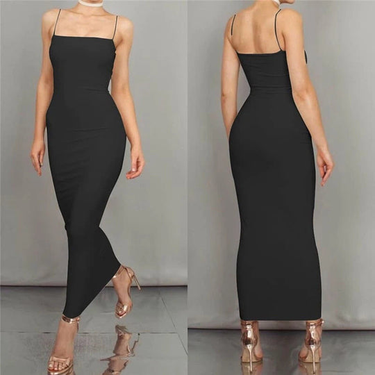 Bodycon Kleid Midi Länge Spaghettiträger Elegant und Figurbetont