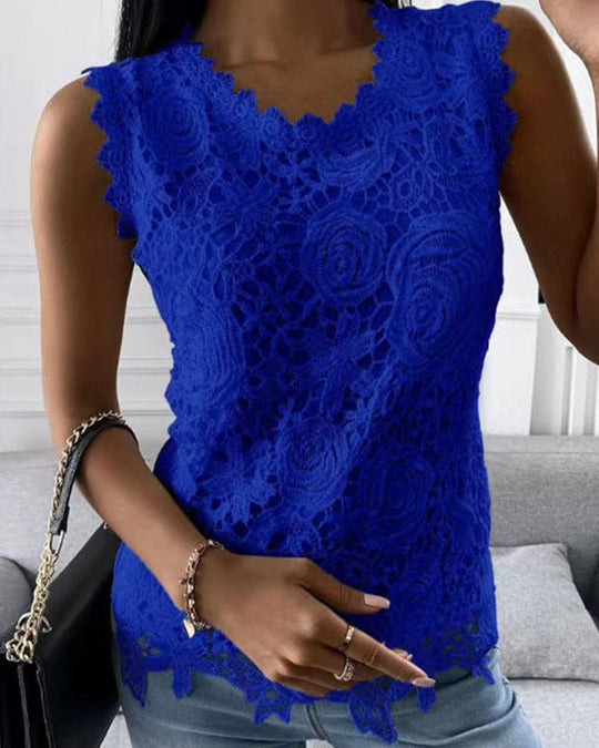Elegante Bluse in Einer Einfarbigen Farbe mit Spitze