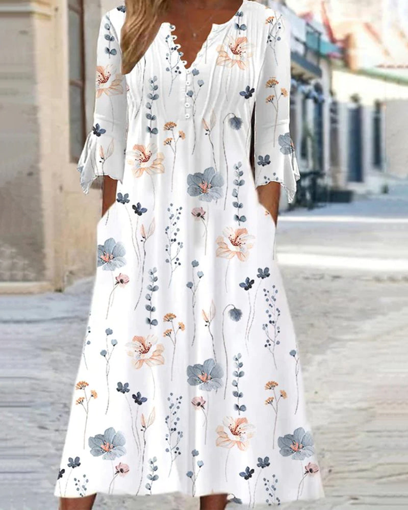 Modisches Midikleid aus Baumwollmischung mit Blümchenmuster