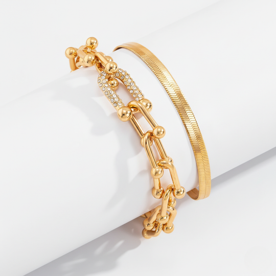 Damen Armband-Set mit Gliederdesign & Schlangenarmband in Goldoptik | Shopnory