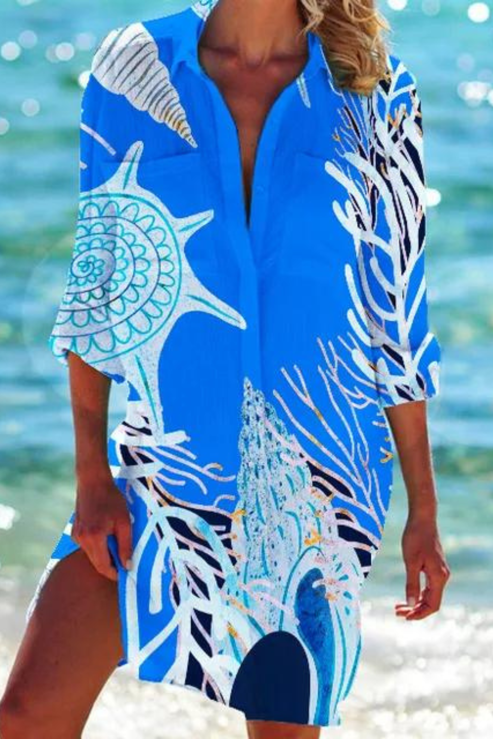 ShopNory - Lange Strandbluse mit Meeresmotiv