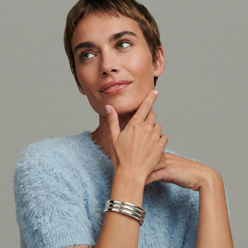 Damen Mehrreihiges Armreif-Set mit Polierter Oberfläche | Shop Nory