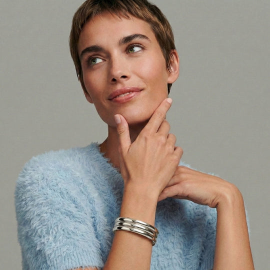 Damen Mehrreihiges Armreif-Set mit Polierter Oberfläche | Shop Nory