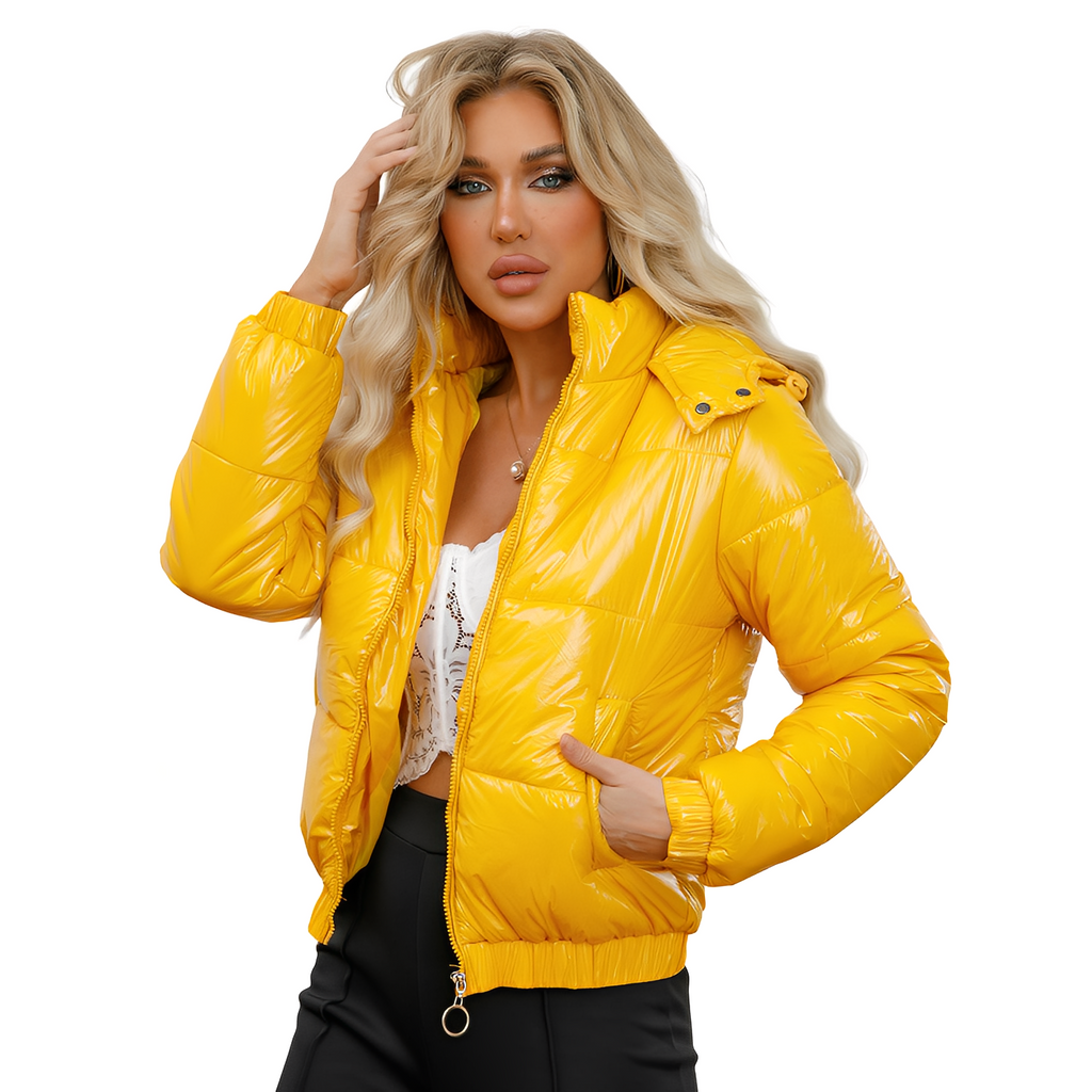 Elegante, glanzvolle Damenjacke mit Kapuze
