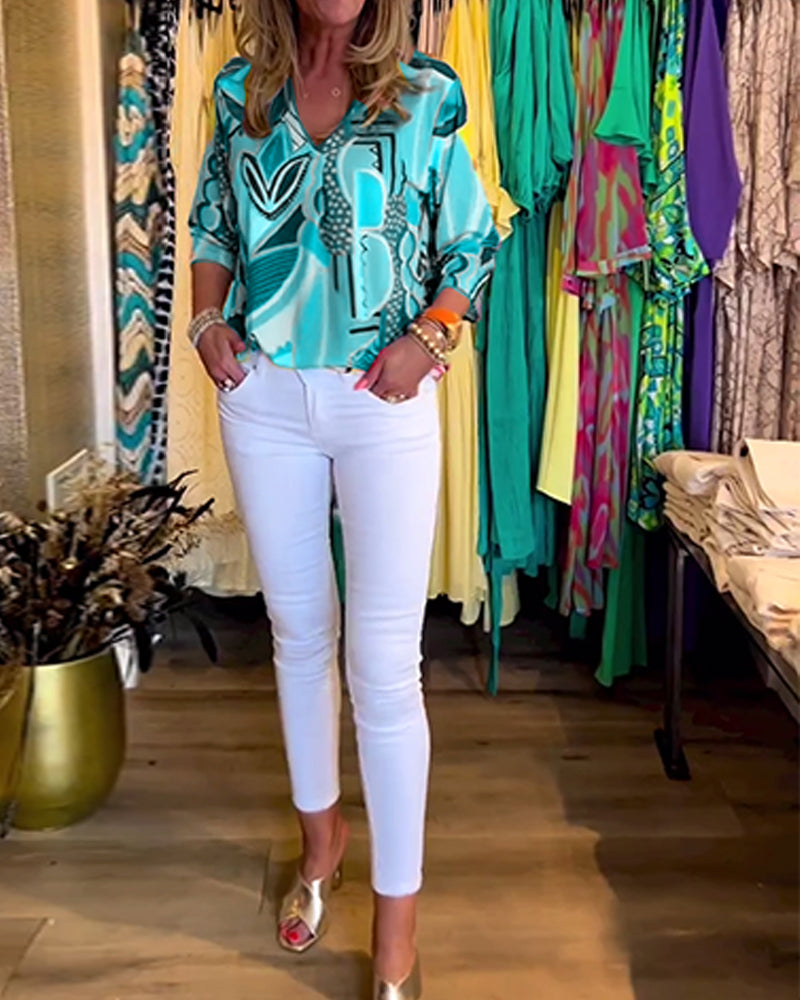 Bunte Langärmlige Bluse mit Print