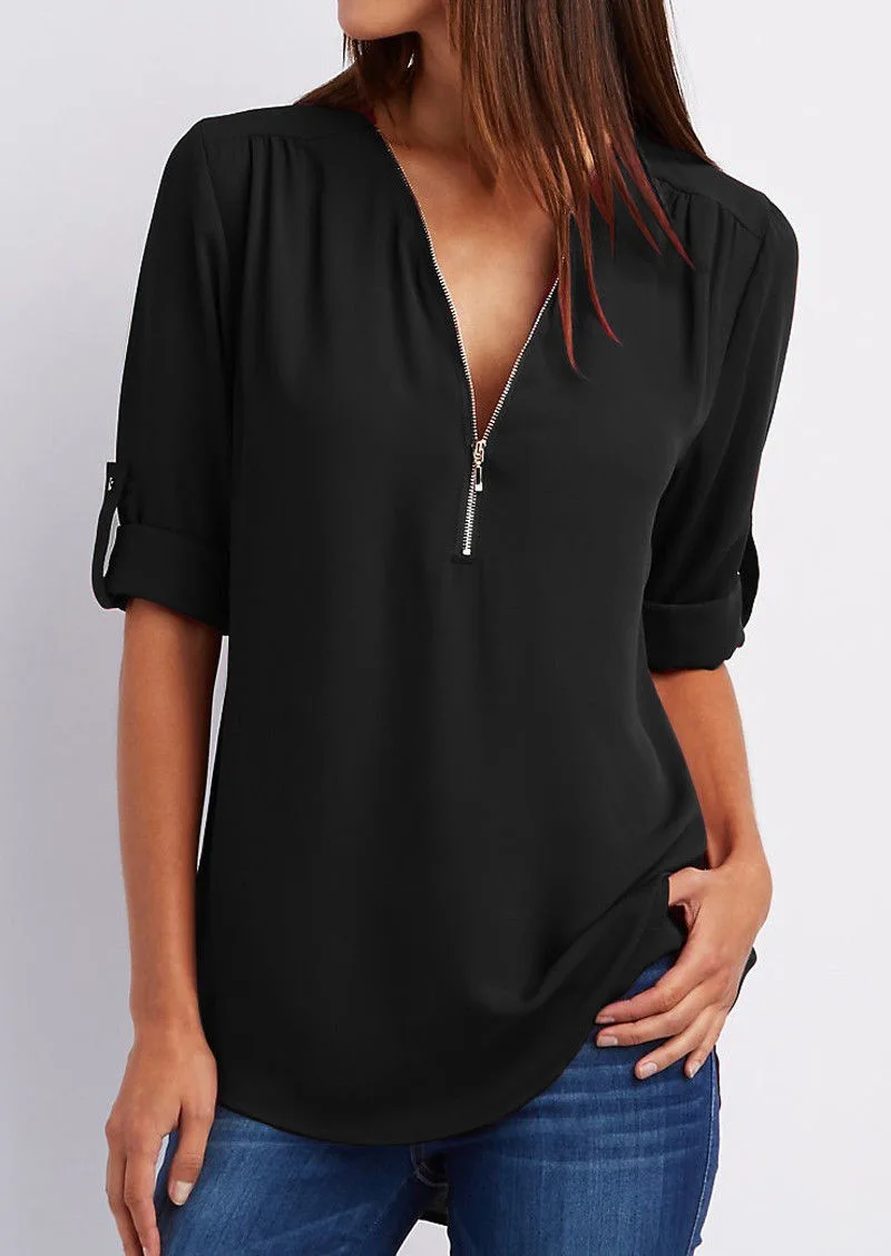 Chiffonbluse mit Reißverschluss