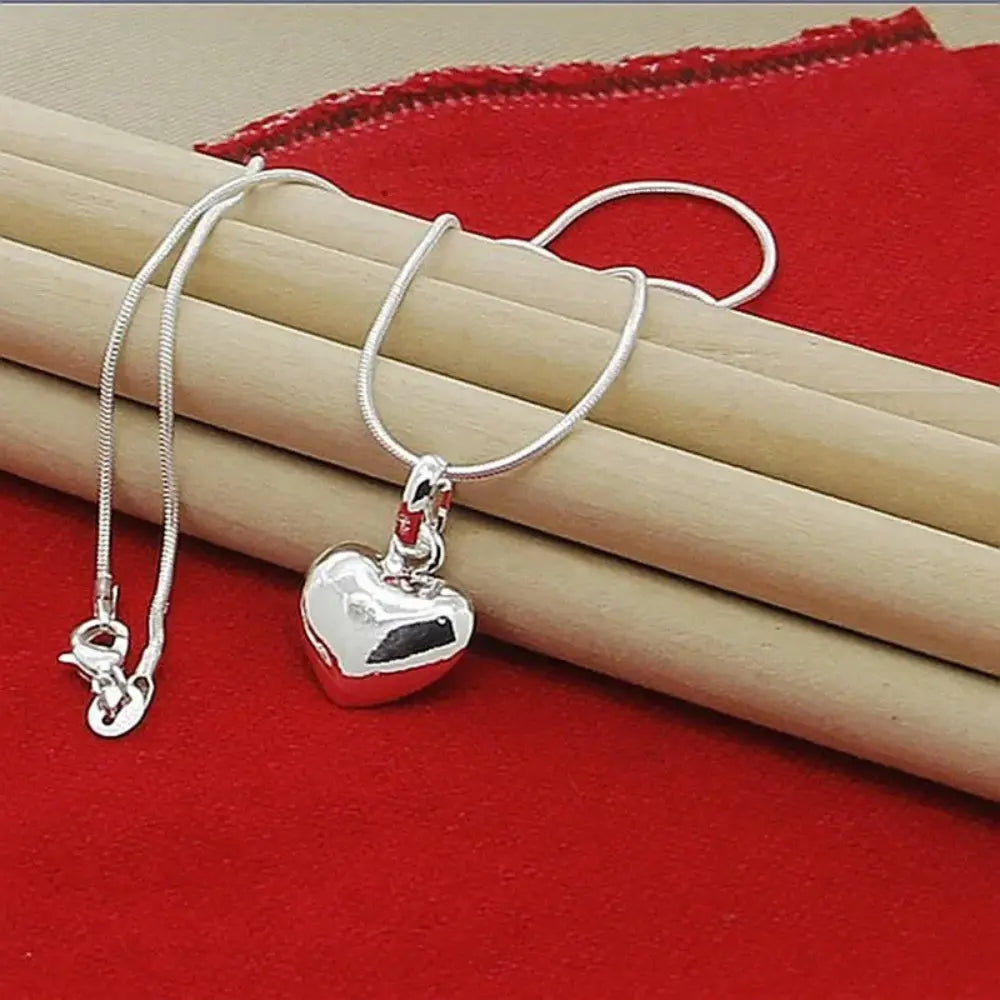 Sterling Silber Massiv Herz Kette Schlangenkette für Damen