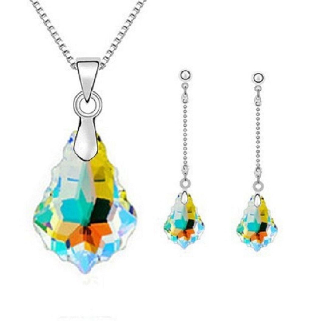 Tropfenförmige Kristallhalskette Anhänger & Ohrring Sets | Shop Nory