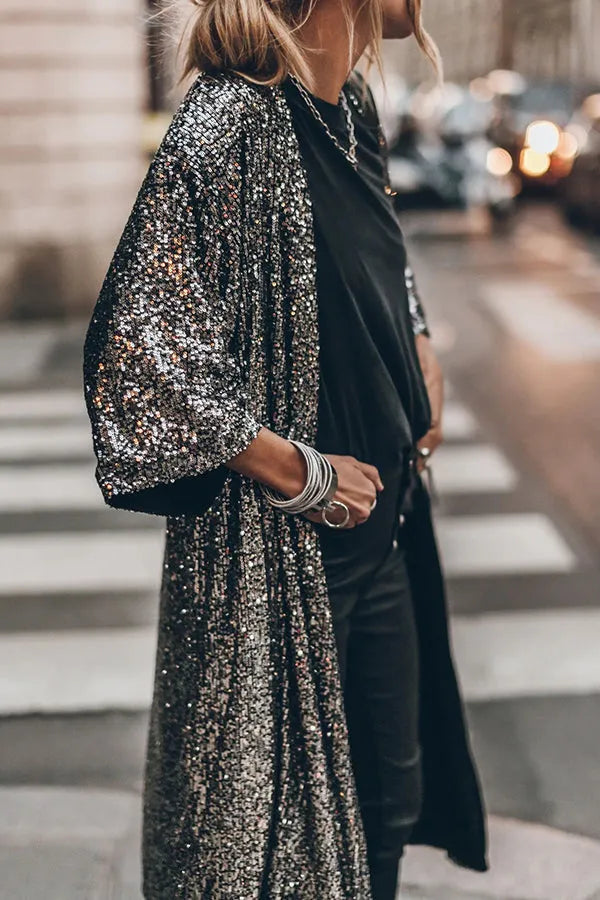 Glamour Kimono aus Pailletten mit Schlüsselloch