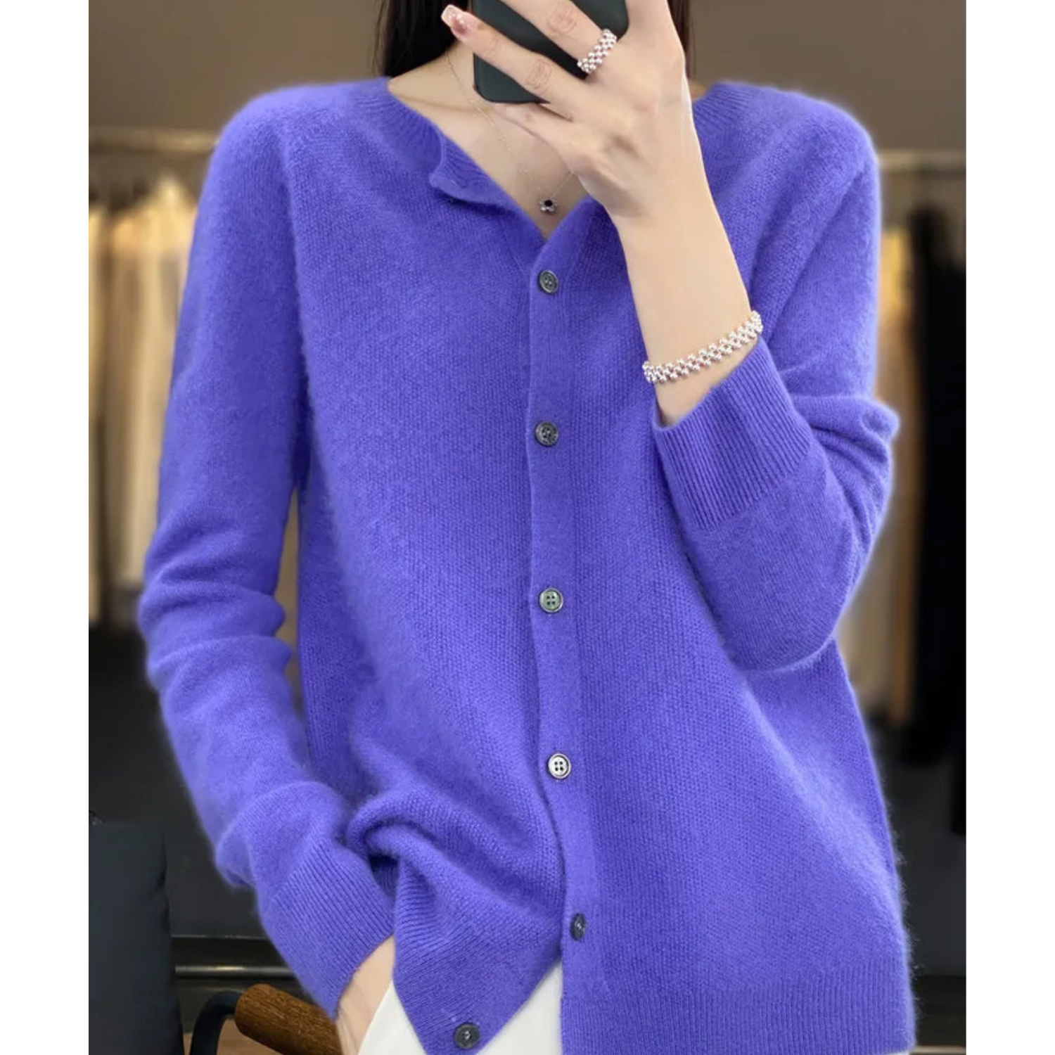 ShopNory | Merinowolle Damen O-Ausschnitt gestrickte Strickjacke Pullover