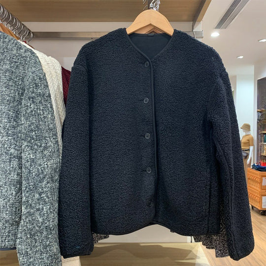Damen-Strickjacke aus Lammfell-Imitat und Fleece