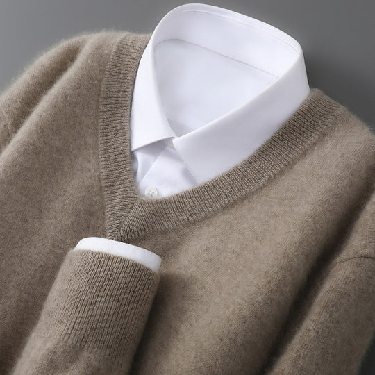 Herren-Wollpullover, V-Ausschnitt, langärmlig