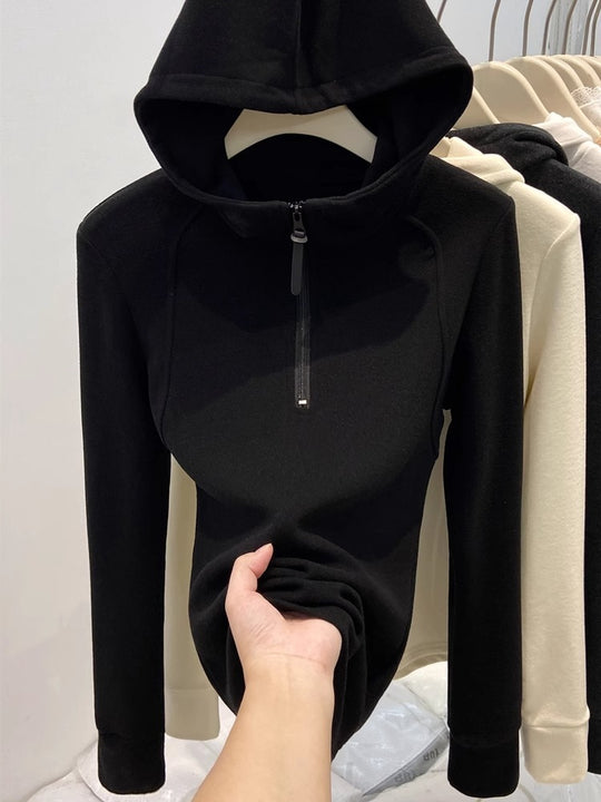 Damen-Kapuzenpullover mit halbem Reißverschluss und Futter