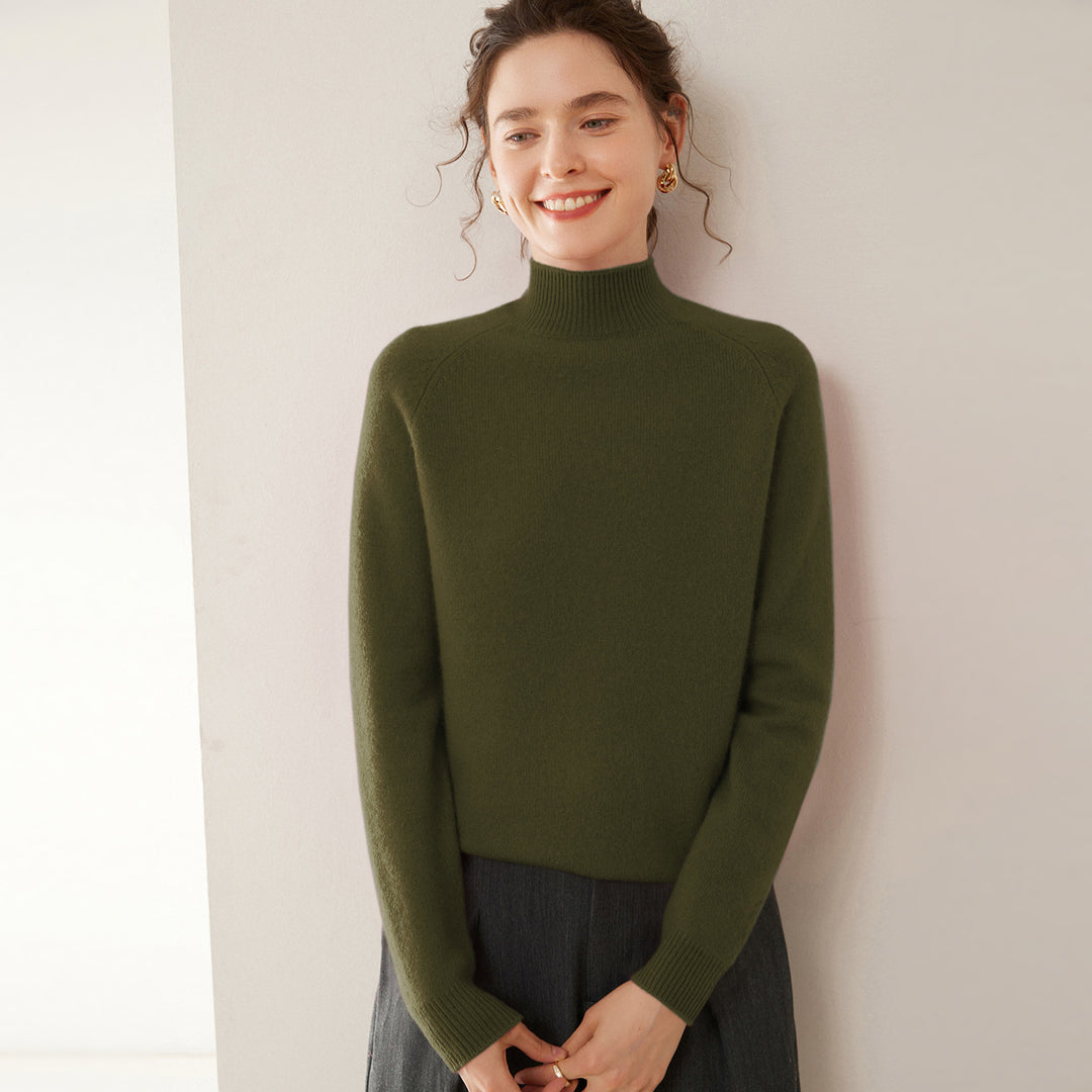Damen-Kaschmirpullover, Stehkragen, weich und figurschmeichelnd