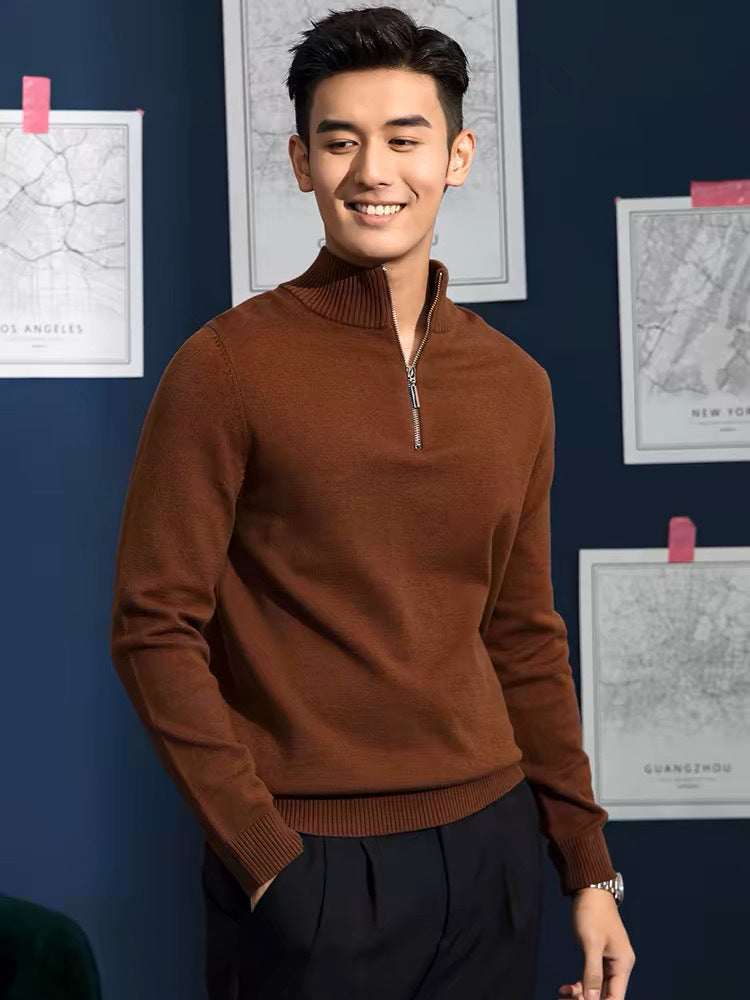 Herren-Strickpullover mit Stehkragen und Reißverschluss