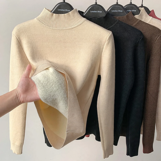 Damen-Pullover mit Stehkragen und Fleecefutter