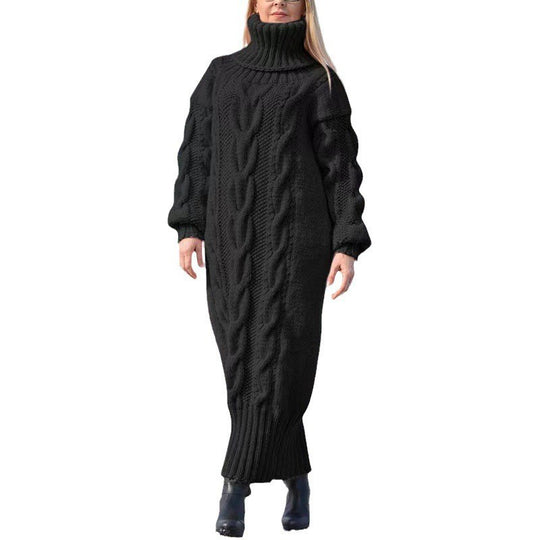 Langer Damen-Rollkragenpullover mit Zopfmuster
