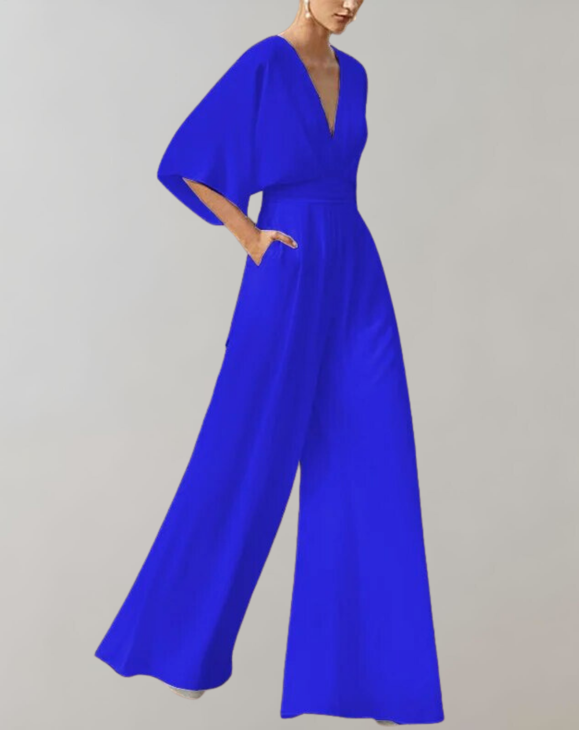ShopNory Damen Jumpsuit mit V-Ausschnitt und weitem Bein