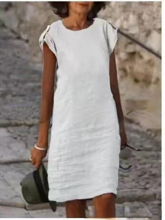 Farbenfrohes Midikleid für Frauen aus Baumwolle, ärmellos mit rundem Ausschnitt