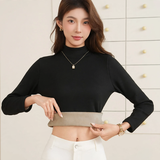 Gefüttertes Damen-Langarmshirt mit Stehkragen
