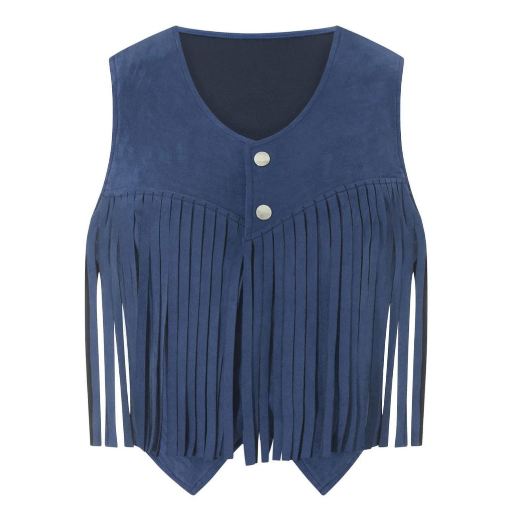 Shopnory | Wildleder-Weste mit Fransen und Knopfdetail
