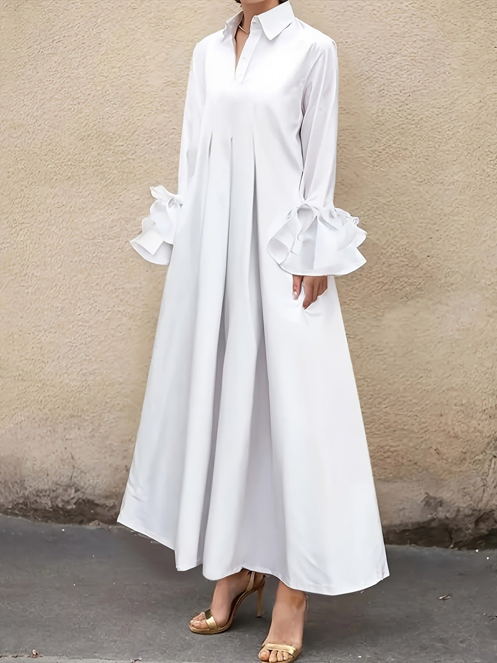 Damen Lange Hemdblusenkleid