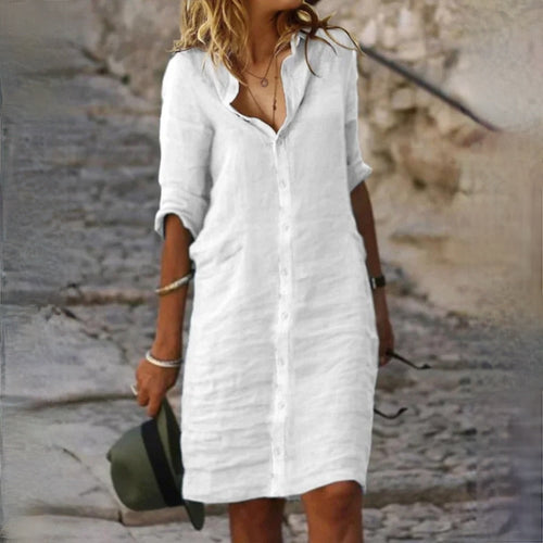 ShopNory | Baumwolle Leinen Damen Kleid
