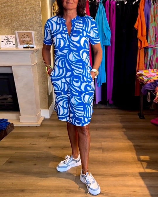 Lässiges Bedrucktes Kleid mit Kurzen Ärmeln