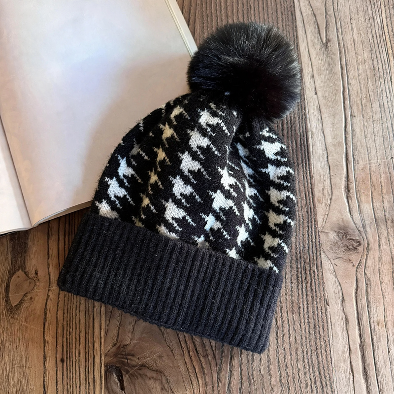 Damen-Strickmütze und Schal-Set, warm gefüttert