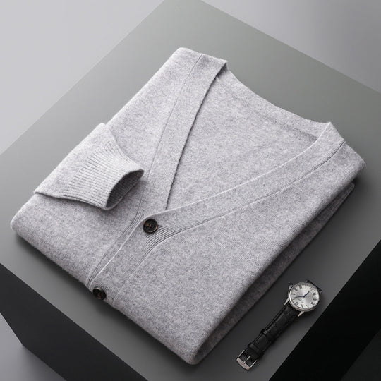 Herren-Strickjacke mit V-Ausschnitt, Wolle