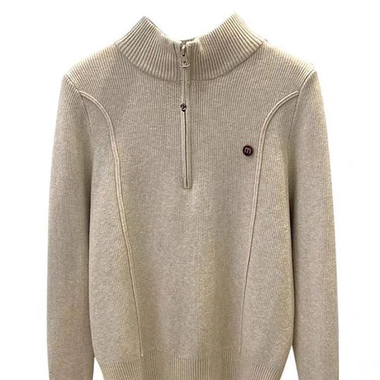Gefütterter Damen-Strickpullover mit Reißverschluss und Stehkragen